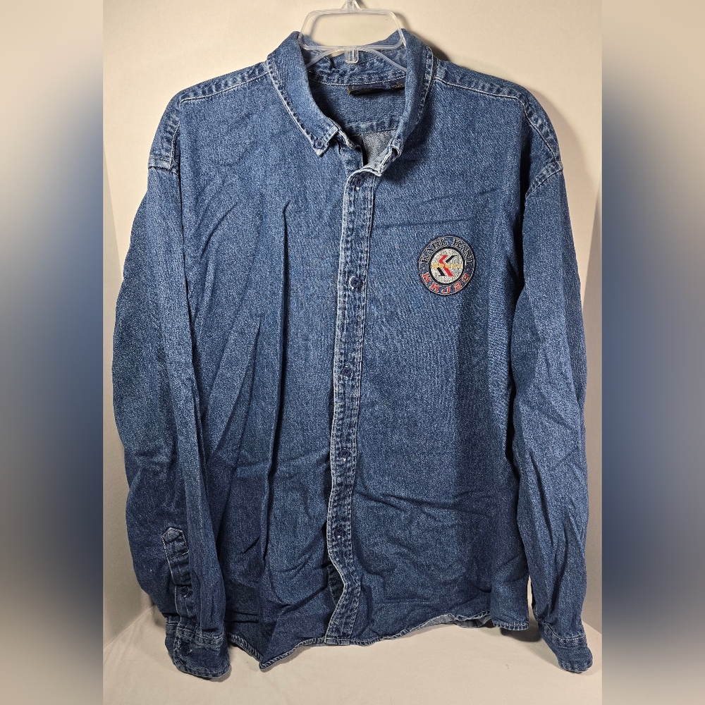 VTG Karl Kani Men's Denim Button Up Shirt 90s Hip Hop Street Wear Y2K  XL Blue
